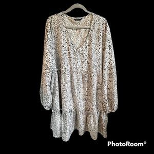 4XL SHEIN Curve Plus Lantern Sleeve Allover Print Layered Frilled Smock Dress